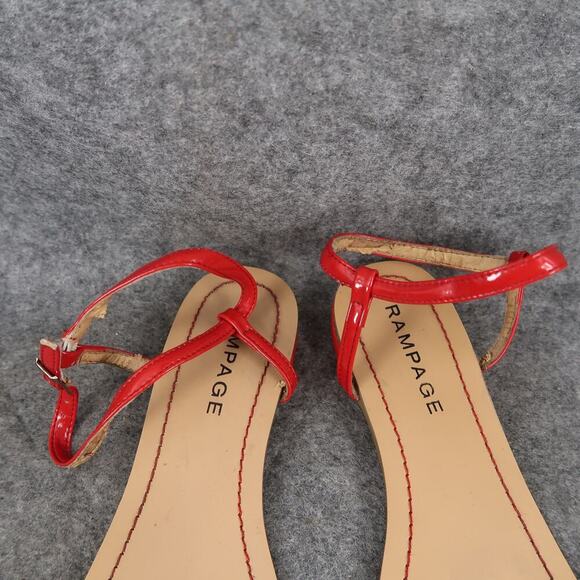 Rampage Shoes Womens 7 Sandals Flats Red Patent Ankle Buckle Strap Bow Casual - Picture 3 of 10
